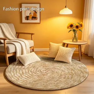 1 piece of 2D flat woven rope circular pattern floor mat, Printed Rug, Decorative Rug, suitable for bedroom bedside, living room, balcony, hotel, entrance, kitchen, bathroom and other places decoration, available in all seasons