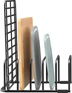 Cutting Board Organizer and Baking Sheet Rack, 1-Pack Black Heavy Duty Metal Cookie Sheet Organizer for Cutting Board Storage & Plate Holder for Cabinet, Tray Dividers for Cabinets