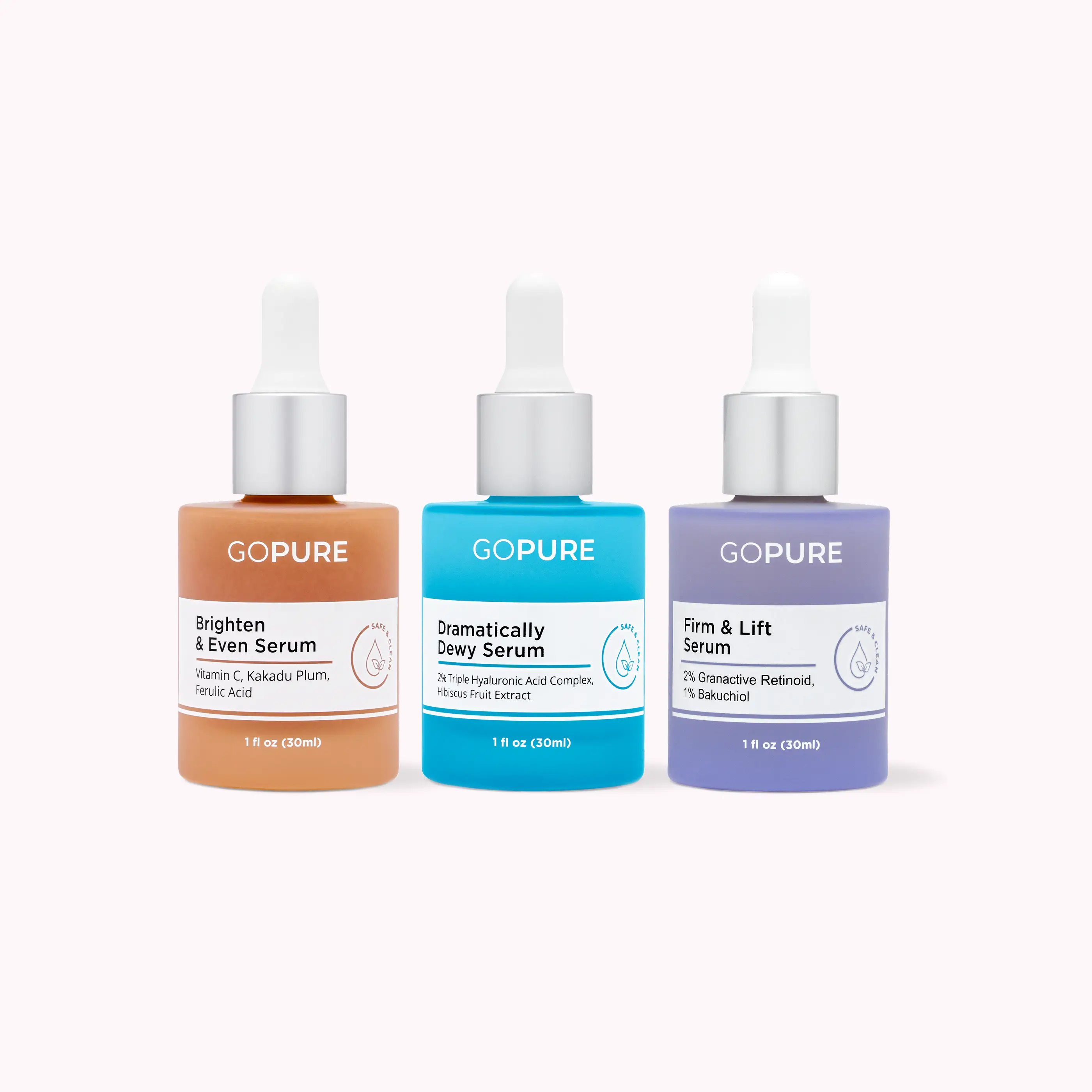 GOPURE Power Trio Facial Serums Set - Vitamin C Serum Hyaluronic Acid Serum and Retinol Serum