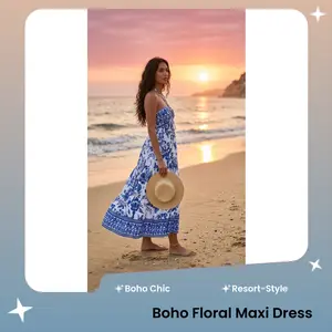Women's Summer Blue and White Floral Dress Boho Backless Maxi Sundress Spaghetti Strap Flowy Dress Resort-style Summer Fashion Slit Sexy Printed Tie-neck Strapless Dress