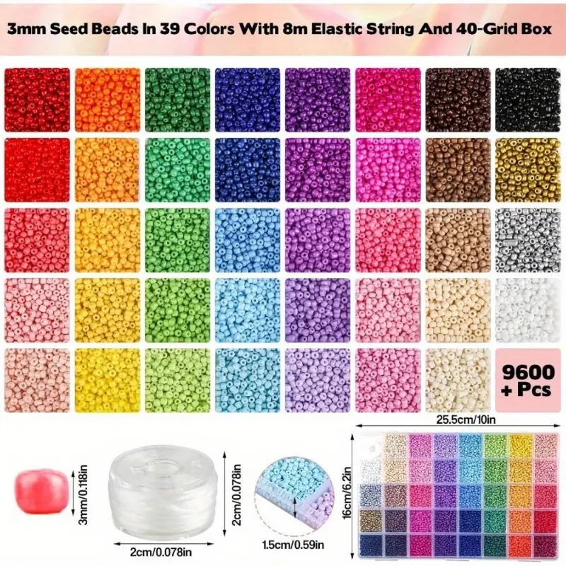 9600+ Pcs 3mm Bright Glass Seed Beads Kit with 24 Mixed Color Waist Beads, Bulk Beading Accessories (0.5mm Plastic) for DIY Jewelry Decoration - Home Improvement Building Supplies Wallpaper & Wall Trim