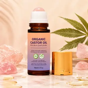 Rose Quartz Roller Castor Oil, Cooling Massage for Under Eyes & Fine Lines, Travel Friendly 1.7oz