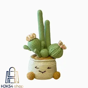 DIY Crochet Cactus Pot Kit - Handmade Cute Smiling Cactus Plant for Home Office Desk Decor, No-Wilt Yarn Succulent Craft Gift for Crochet Beginners,summerwins