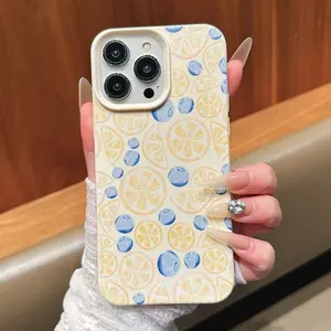 Lemon Blueberry Pattern Tpu Phone Case Protector in Off-, Shockproof Full Coverage for iPhone 11 12 13 14 15 16 17 Pro Series and Samsung a Series