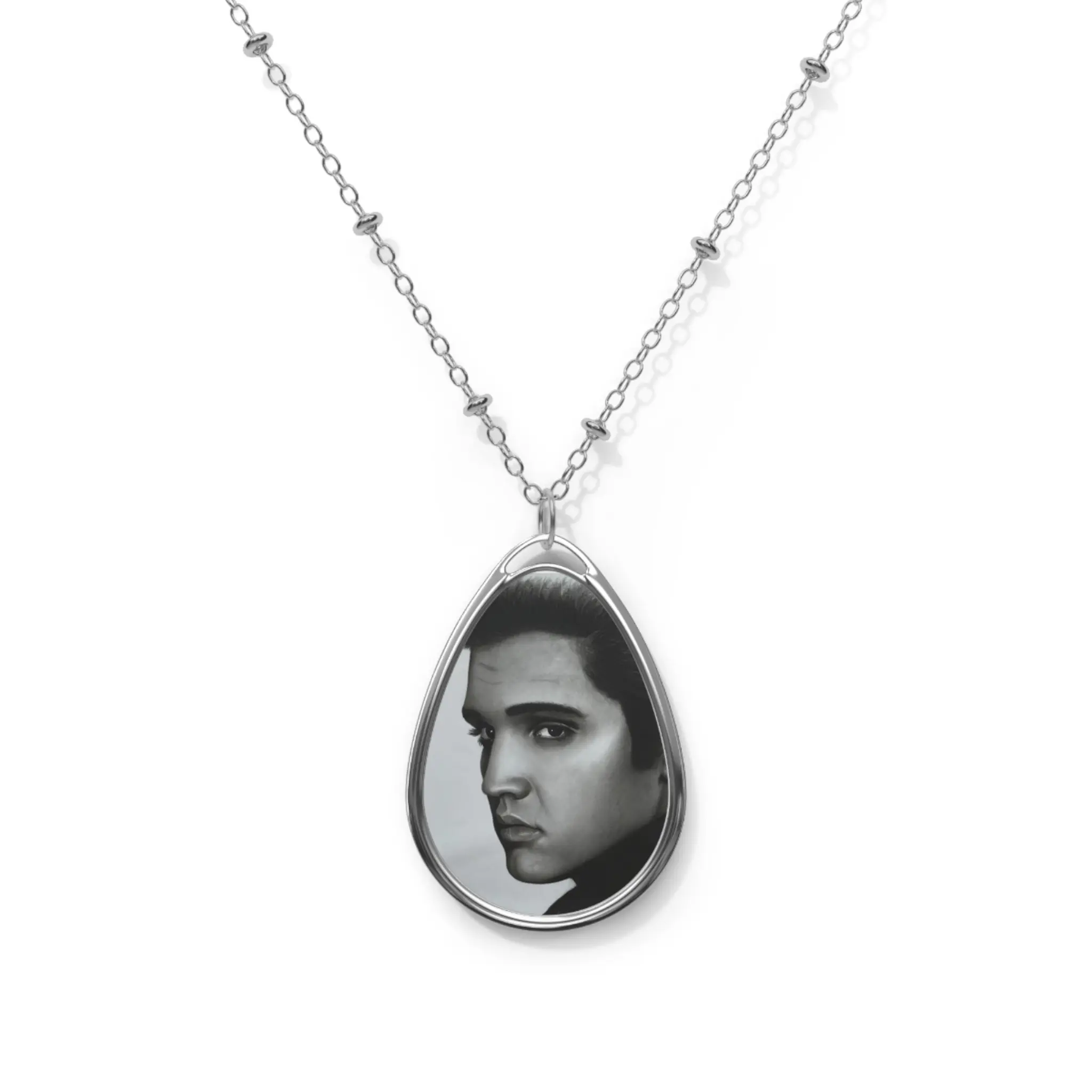 Elvis Music Portrait Oval Necklace | Teardrop Photo Pendant