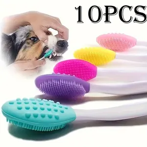 10 Pack 360° Dog Toothbrush Set for Dogs & Cats, Long Curved Handle Soft Silicone Pet Toothbrushes for Deep Teeth & Tongue Cleaning, Manual Pet Dental Care Kit for Plaque & Tartar Removal, No Battery Needed