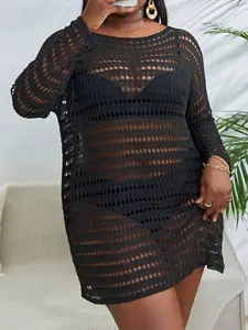 Plus Size Open Knit Cover Up Dress | Drop Shoulder Hollow Out for Summer Beach