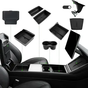 10PCS Center Console Organizer Tray for 2025 2026 Tesla Model Y Juniper Accessories, Under Seat Storage Armrest Hidden Storage Box Cup Holder Charger Pad for Tesla Model Y Juniper