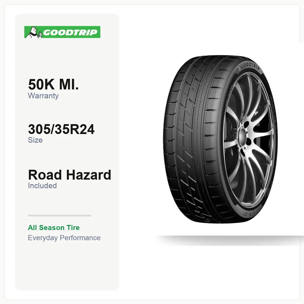 GOODTRIP GX-01 305/35R24 112V | All Season Tire, Everyday Performance, XL Load Range, 50K Mile Warranty, Road Hazard, For Sedan/Crossover/SUV