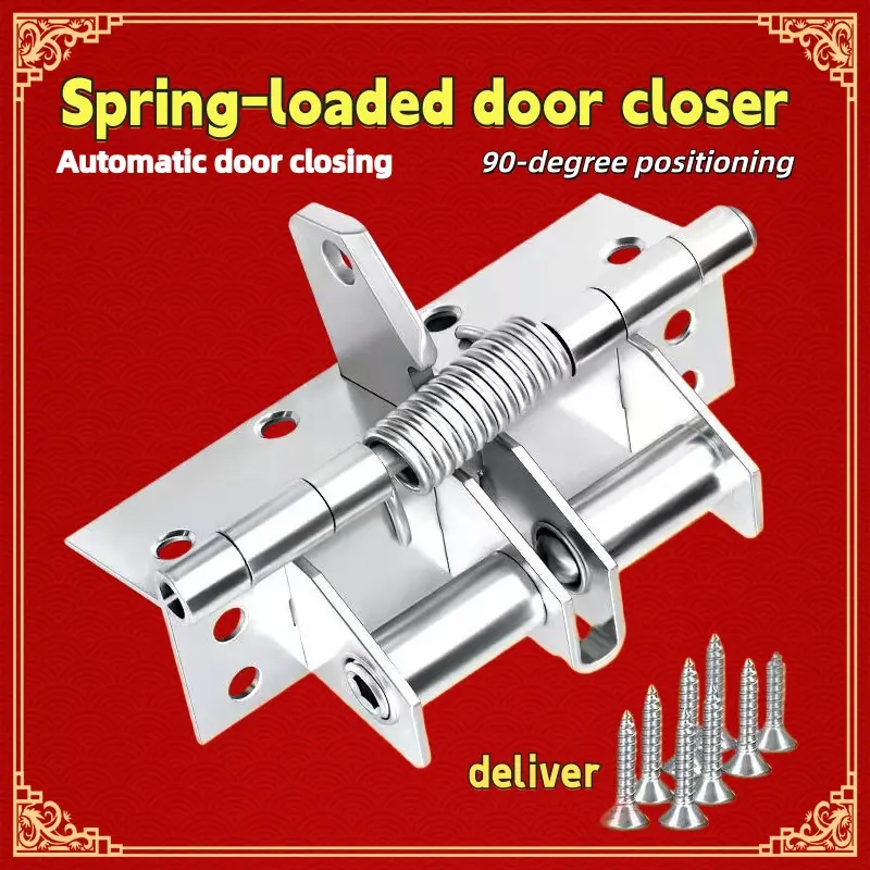 Invisible Door Self-Closing Hinge, 90-Degree Positioning, Includes Screws, Automatic Door Closer, Hidden Spring Latch for Wooden Doors, Concealed Hinges