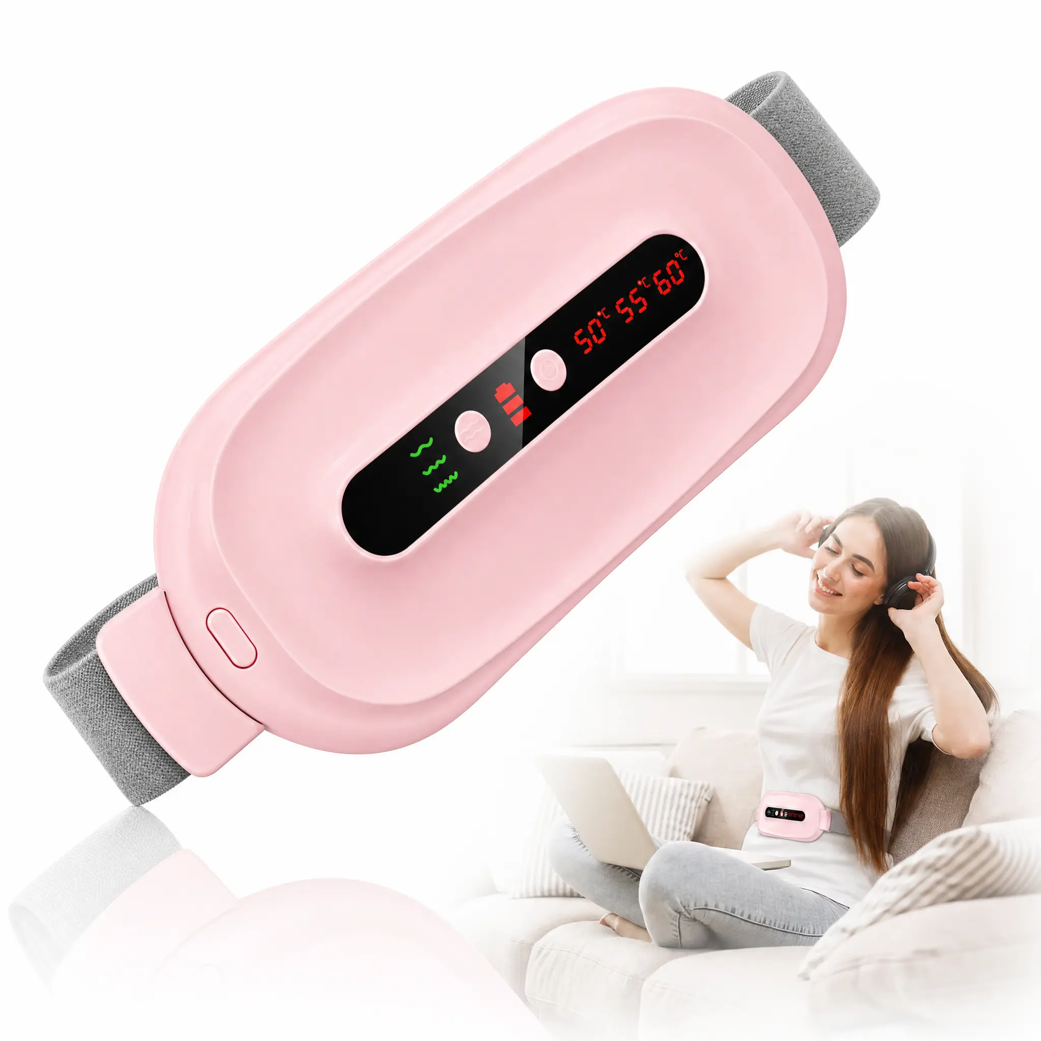 2026 Upgraded Portable Cordless Heating Pad for Period Cramps, Fast Heat Electric Belly Wrap with 3 Heat Settings & 3 Massage Modes, Menstrual Pain Relief Warmer Gift for Women Girls