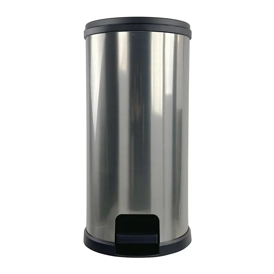 Silver 7.9 Gallon Plastic Round Step Kitchen Trash Can, Ideal for Kitchen Use
