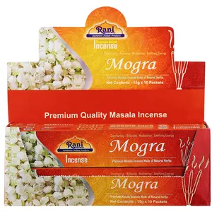 Rani Mogra Incense (Premium Masala Incense Made of Natural Herbs) 15g x 10 Packets ~ Total of 100 Incense sticks | For Puja Purposes | Indian Origin