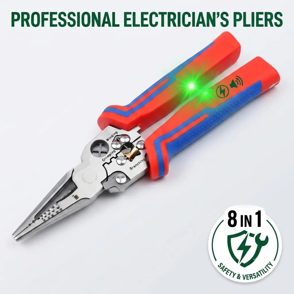 8-in-1 Professional Multi-Function Electrician Pliers - DIY Tools, Non-Contact NCV Voltage Tester, Heavy Duty Wire Stripper, Crimper, Wirecutters Wire Stripping Kit Hardware Work Accessories, Wire Stripping Machine, Construction Tools