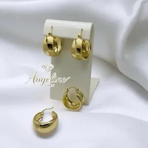 Angeline Lorne  #1430  Hoop chonky 30mm Laminado 14k 3 Capas Oro Real Stainless Steel 100% Water Resistant Daily Use Jewelry