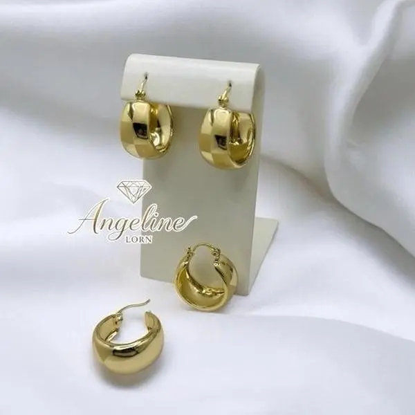 Angeline Lorne  #1430  Hoop chonky 30mm Laminado 14k 3 Capas Oro Real Stainless Steel 100% Water Resistant Daily Use Jewelry