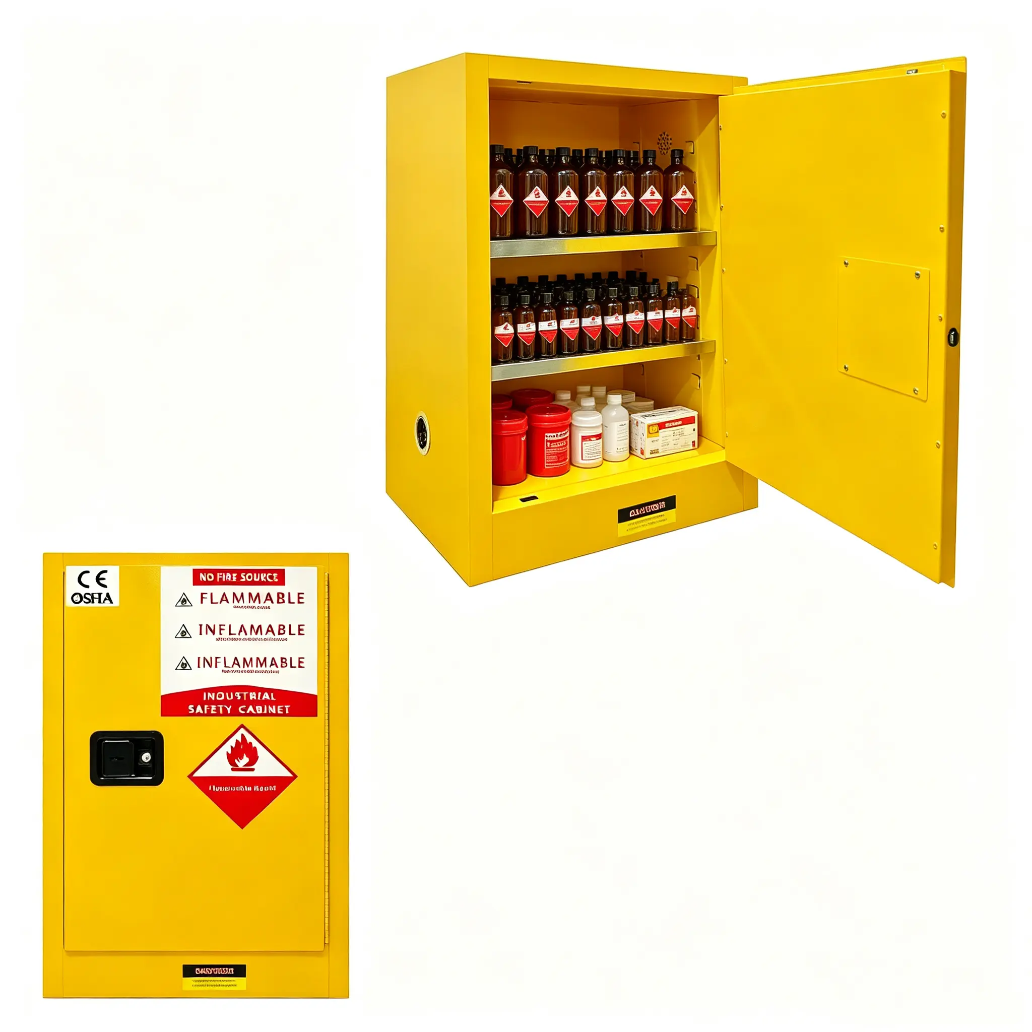 Flammable Safety Cabinet, Chemical Storage Cabinet for Gasoline Fuel Paint Solvent Storage, 35 Inch Double Wall Steel Cabinet with Lockable Door & Adjustable Shelf for Garage Workshop Industrial Use