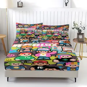 Roblox Pixel Robot Pattern Printed Bed Sheet, a soft digital printed bedding that is perfect for decorating rooms and bedrooms for young people and children, including 1 bed sheet and 2 pillowcases