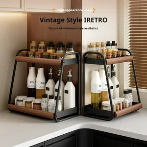 Spice rack, kitchen double-tier countertop spice shelf, storage shelf for oil, salt, soy sauce, and vinegar