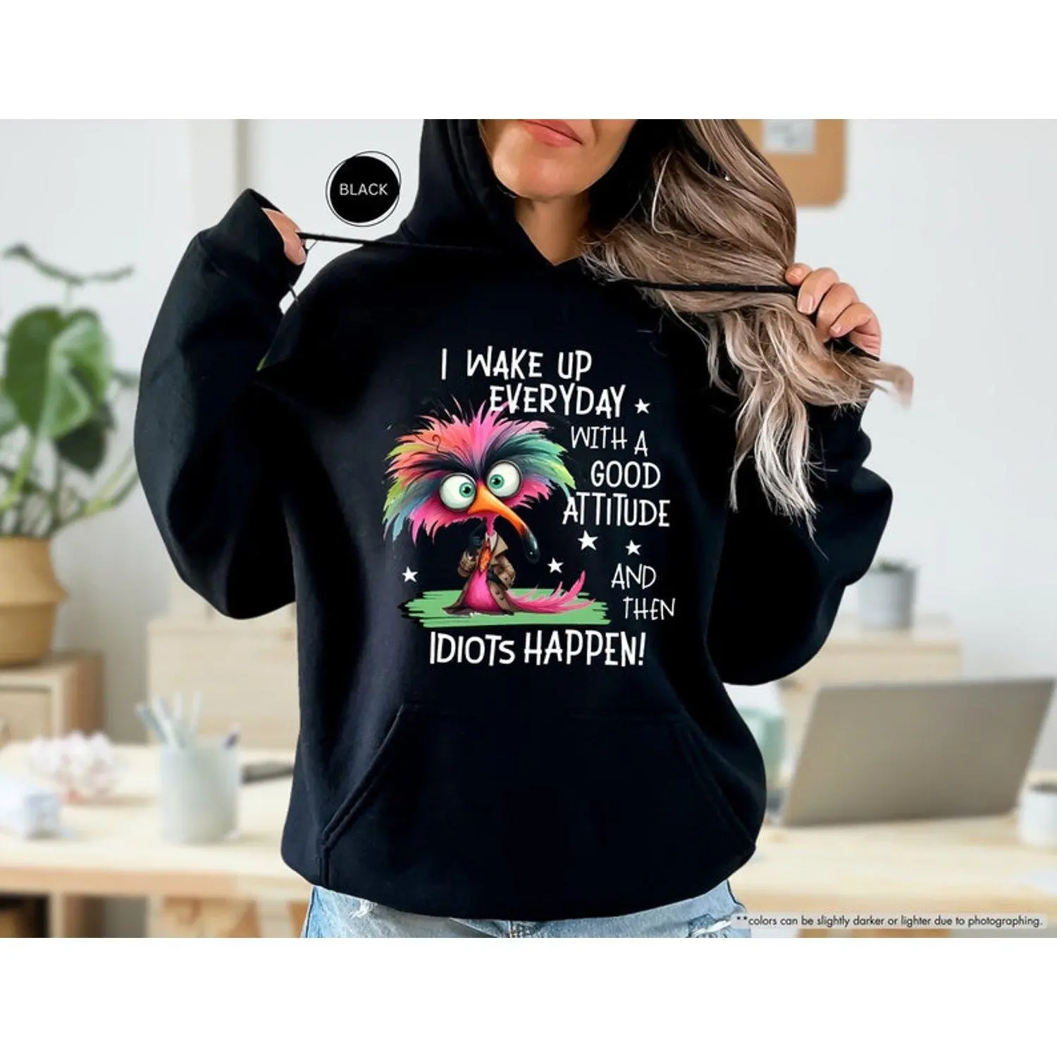 Funky Bird Hoodie Sweatshirt Casual Pullover Morning Attitude Quote I Wake Up Everyday With A Good Attitude Funny Sarcastic Humor Novelty Apparel