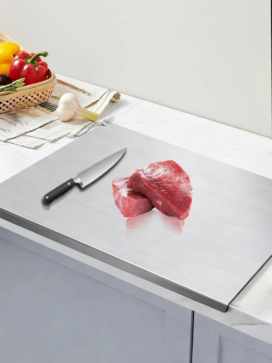 Stainless Steel Counter Lip Cutting Board - Angled Edge, Slip-Proof Solid Metal Chopping Board for Household Use Fruit Meat Preparation