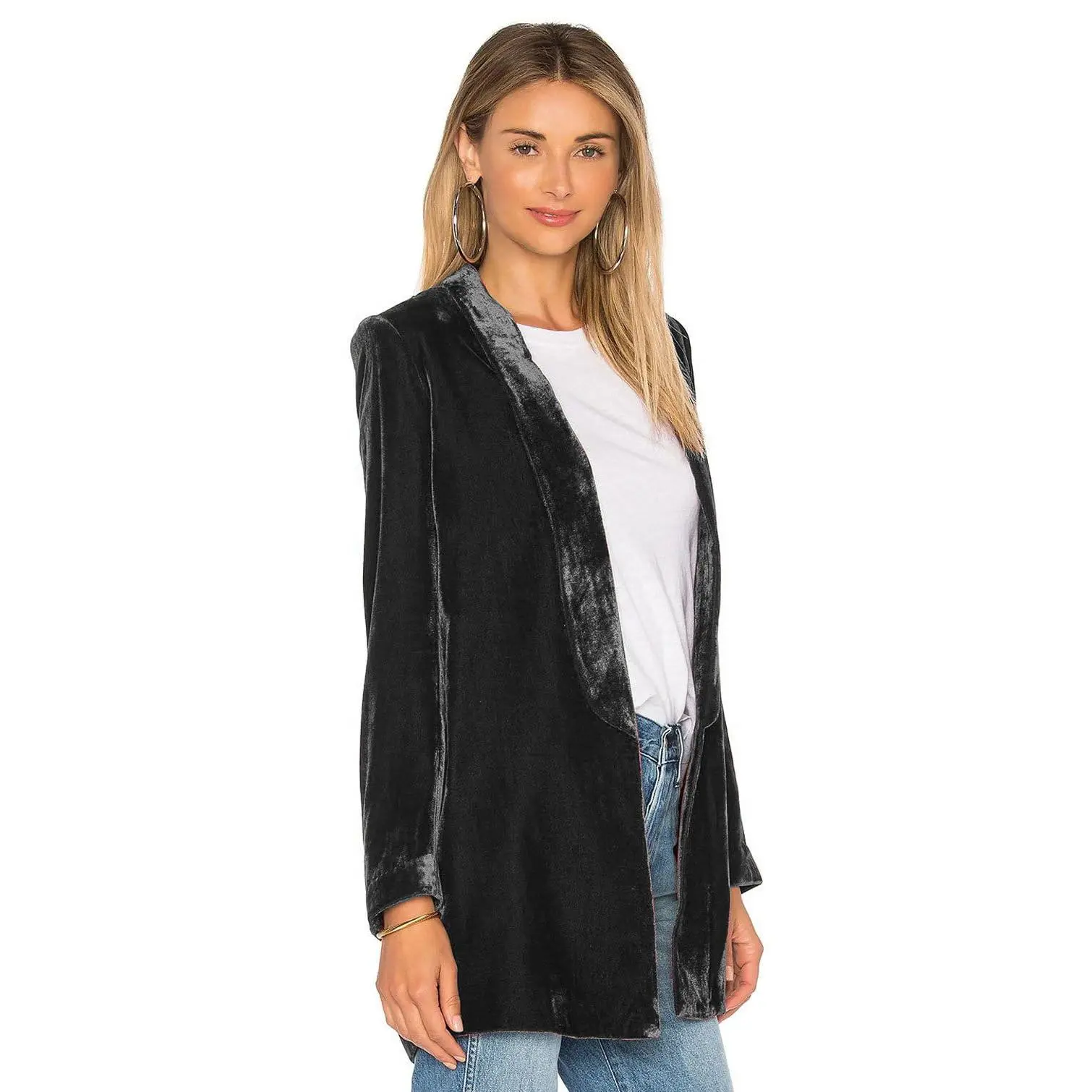 GARVEE Damen Velvet Blazer Samt Blazer Einfarbig BüRomantel
