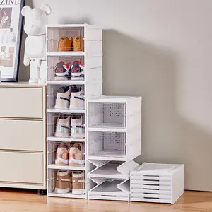 Foldable Plastic Transparent Shoe Storage Box, Integrated Shoes Organizer Wall Mounted Ballerina Rack, Space-Saving Shoe Cabinet Holder
