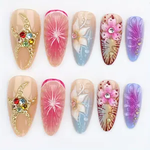 Women's 24-Piece 3D Press-On Nails - 3D Floral, Teardrop, Lily, Shell Designs, Included Nail Art Tools, Reusable, Removable - Ideal for Proms, Parties (Beauty & Personal Care), Nail Inspo