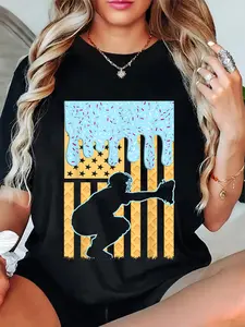 100% Cotton Unisex Ice Cream Baseball Drip Boys Catcher American Flag T-Shirt Casual Top