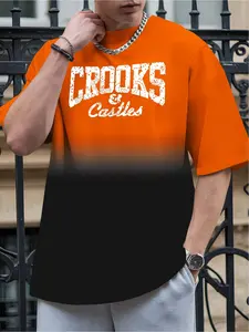 Men's Crooks & Castles  Gradient Graphic T-Shirt - Oversized Black & Orange Streetwear Tee with Bold Logo Print, Breathable Round Neck Short Sleeve, Machine Washable Casual Summer Shirt for Men ( Size Available) - Urban Fashion Statement, Geometric Patter