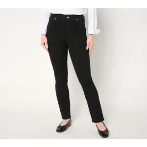 Denim & Co. Petite Black Classic Denim Sparkle Front Ankle Jean
