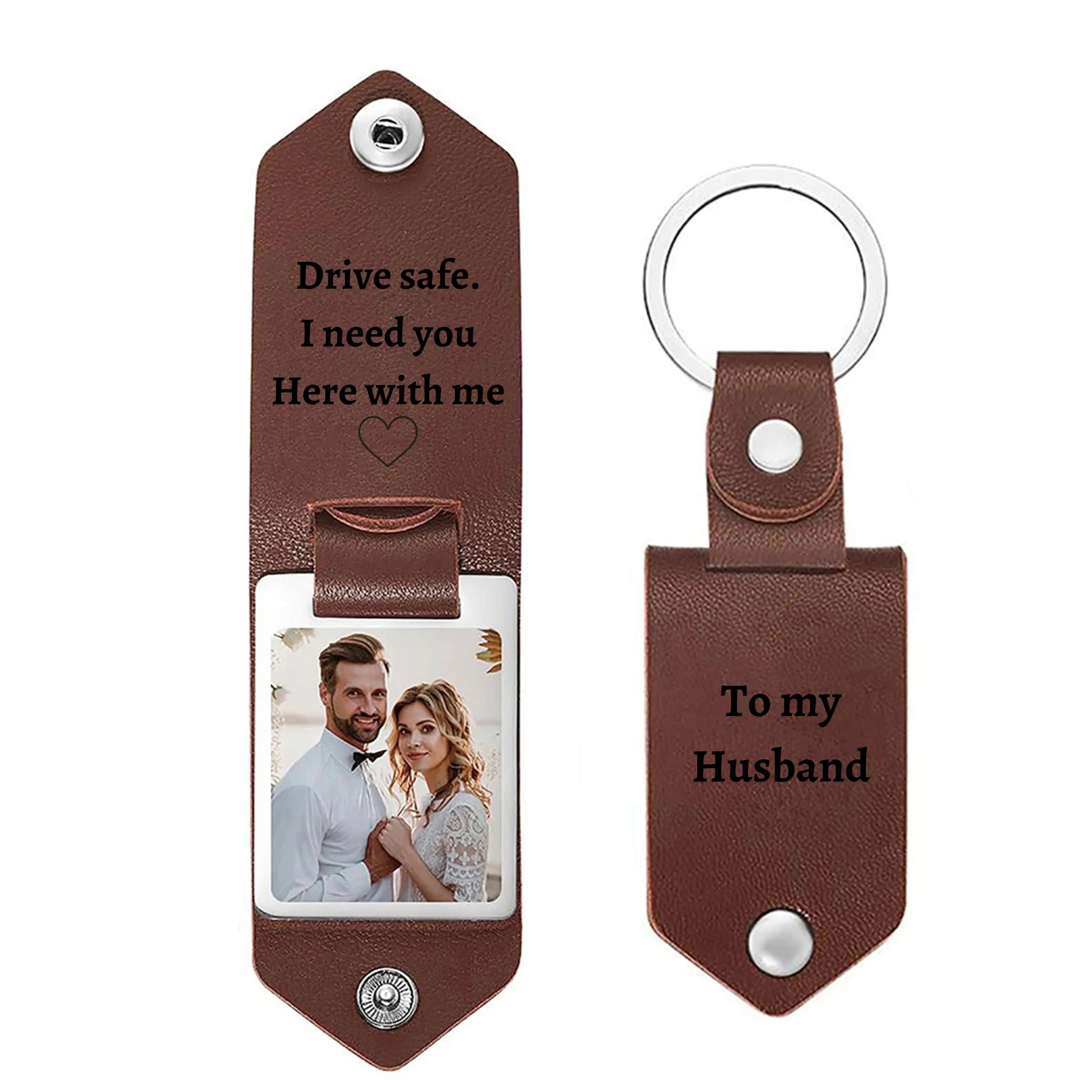 Personalized Photo Text Leather Keychain Custom Picture Memorial Gift for Him Her Family Lovers