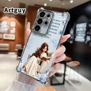 Compatible with Samsung Galaxy S23 Ultra S24 Plus S25 S22+ FE Edge Phone Case Scripture Reverie Pattern Four-Corner Drop-Resistant Electroplated Transparent TPU Soft Trendy Cover