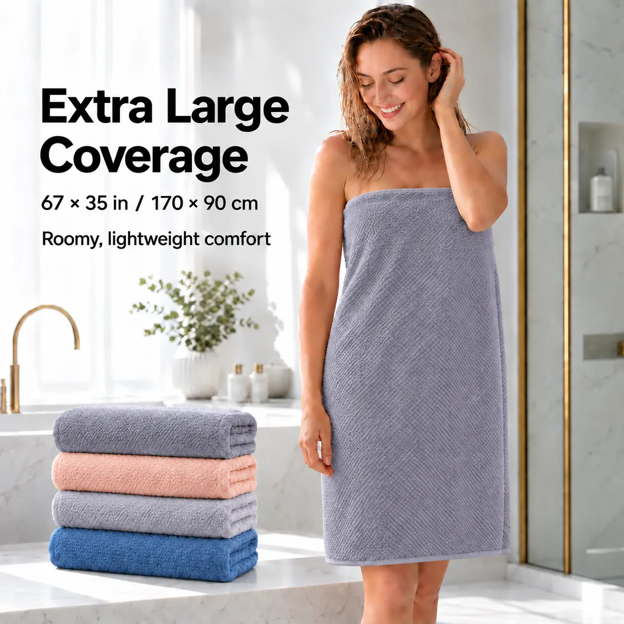 2-Pack Unisex Extra-Large Microfiber Bath Towels - 35x67inGrey Jumbo, Soft, Plush, Quick-Drying, Highly Absorbent,Fade Resistant, Cold Wash Safe for Home Bathroom Use,Bath Sheet Soft Cotton towel sets Long-Lasting bath towels