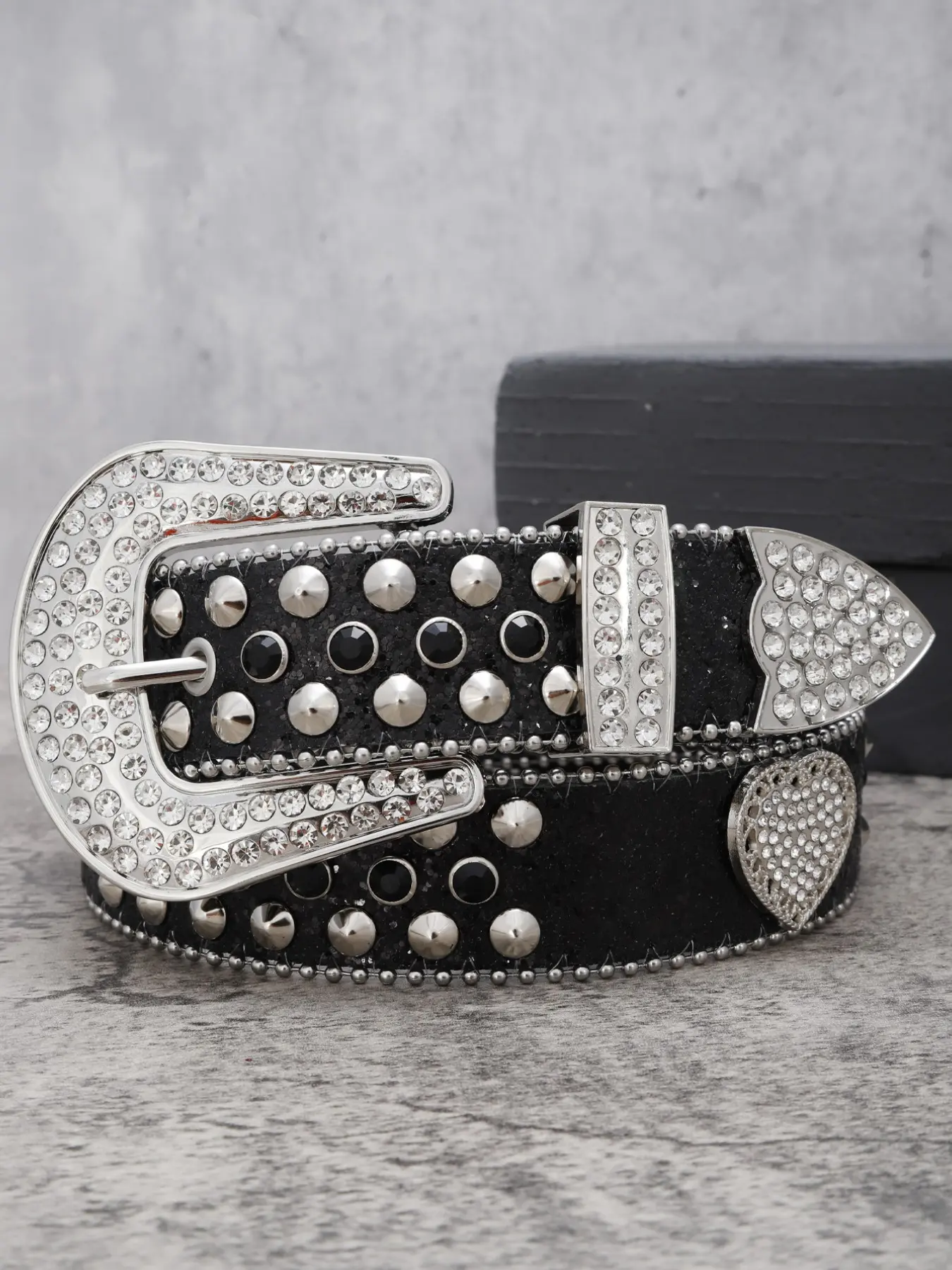 1pc Unisex Y2K Western Cowboy PU Belt, Rhinestone Decorated Belt, Rhinestones Belt, Rhinestone Decor, Water Drill Silver Color Studs, Party Fashion Accessory