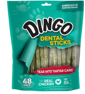 Dingo Dental Sticks 48 Count, Natural Chewing Action Helps Clean Teeth