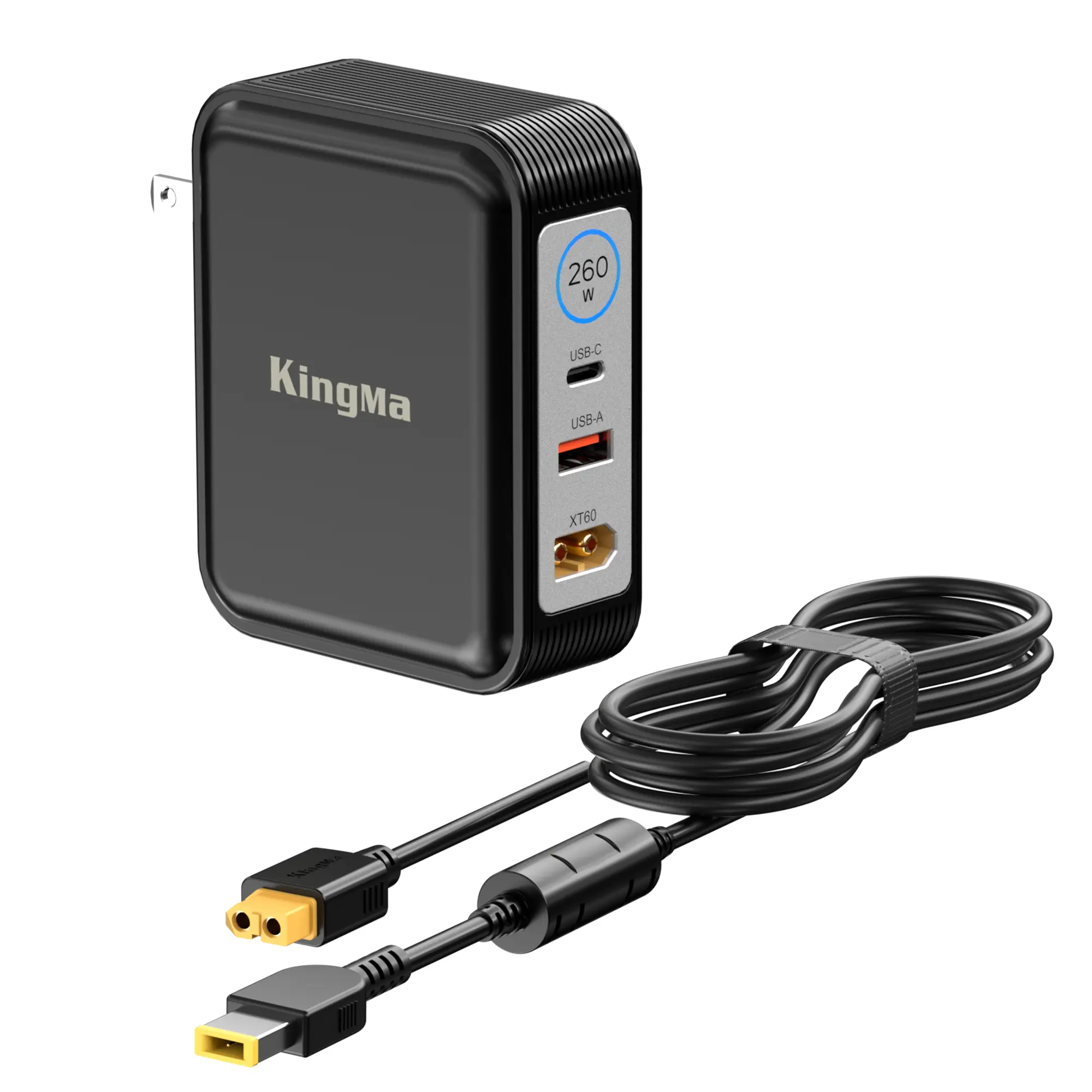 Kingma 260W GaN Laptop Gaming Charger - 3-in-1 Design, Compact & Portable, Energy Efficient, Engineering Design, 20V/13A PD3.0 Fast Charger with 11*4.5mm Cable for Lenovo Legion 7i Gen9, Legion 5, Slim7, Artwork, Compact & Portable Design