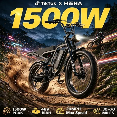 Hieha Adults' 1500W Commuter Ebike - 48V 15.6Ah Battery, 20" Fat Tire All-Terrain Ebikes, Fast Charging, LCD Display, Lightweight Frame, Ideal for Off-Road Rides & Daily Commuting #fathersdaygift