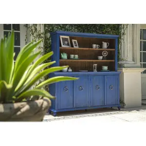 Macao Rustic Farmhouse Loft Sideboard / Hutch - Blue