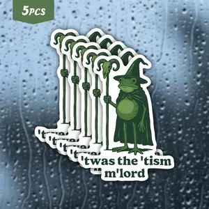 5Pcs "'Twas The 'Tism M'Lord" Frog Wizard Waterproof Vinyl Sticker, Self Adhesive Stickers, Neurodivergent Self-Adhesive Decal, Suitable For Water Bottles, Laptops, Ideal For Frog Lovers, Neurodivergent Community Fans