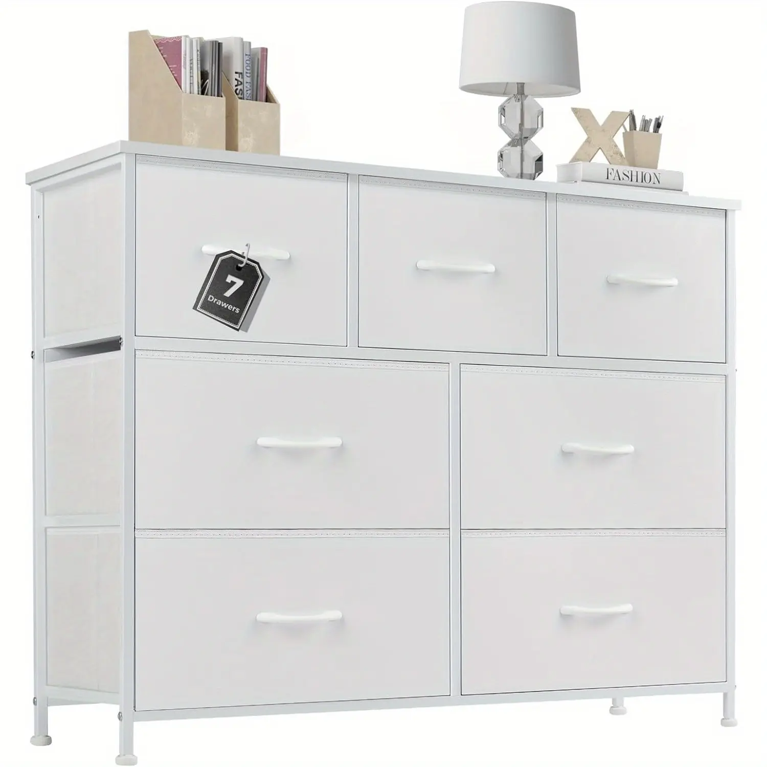 New DUMOS Dresser for Bedroom with 7 Drawers Clothes Drawer Fabric Closet Organizer Cloth Dresser with Metal Frame and Wood Tabletop Chest Storage Tower for Kids Room Nursery Living Room Entryway