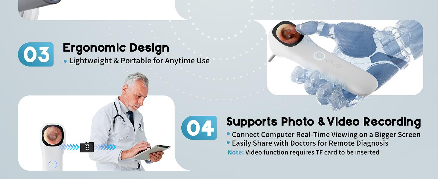 Otoscope Ear Camera with 1.21” Screen, 1080P Ear Scope with 4 LED Lights, Otoscope Camera for Adults Kids and Pets, Support Photo & Video, Type-C Charging with Computers, Baby Essentials, Home Medical