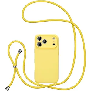 Crossbody Lanyard Phone case for iPhone 17 Pro Max, Silicone Phone Cover with Adjustable Necklace Strap Soft Belt Neck Cord Lanyard Case Preetty Crossbody Case for Women - Yellow