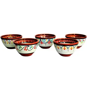 Terracotta White Breakfast Bowls, Set of 5 - Hand Painted From Spain