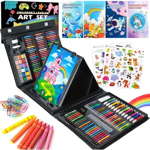 Art Supplies 332 count Drawing Art Kit Gifts for Girls Boys  Teens Gifts Art Set Case with Double Sided Trifold Easel, Stickers, Sketch Paper, Coloring Book, Pastels, Crayons, Pencils (Black)