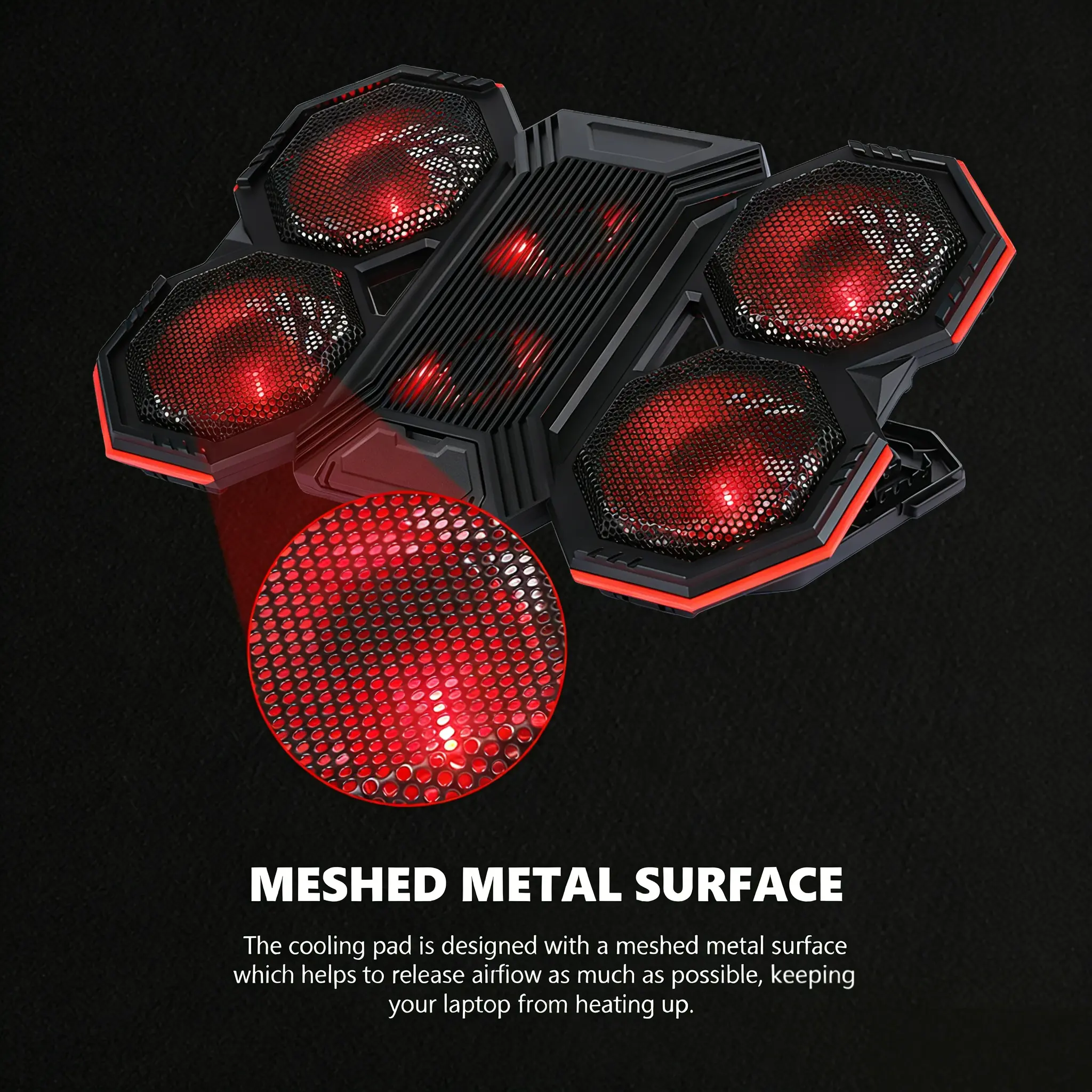 Marvo Efficient Cooling Laptop Cooling Pad - Quiet Fans, 6-Speed Adjustment, 6-Level RGB Lights, Single Knob Control, Built-in Dual USB Hub, Phone Stand, 860g Portable Design, Compatible with 9-17.3in Gaming & Work Laptops, Study
