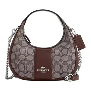 COACH Carmen 20 Leather Crossbody Shoulder Bag with Logo in Silver and Wood Tones for Women