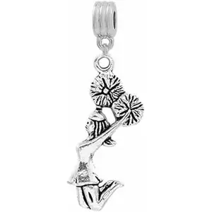 Sexy Sparkles Cheerleader Dangle Charm Spacer Bead – Compatible with Pandora, Troll, Chamilia, and Other European Bracelets, Fits All Major Brands, Zinc Metal Alloy