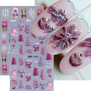 Christmas Series Nail Art Stickers, Snowflake Christmas Tree Back Adhesive Nail Decals, Festive Manicure Accessories, Nail Art Design