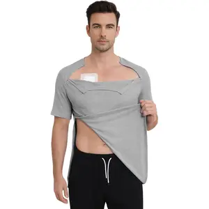 Mens Chemo Port Shirt with Dual Hidden Side Zippers for Dialysis Post Shoulder Surgery Recovery Tear Away Adaptive Clothing